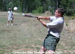 Counselor Dan Graham hits the ball!