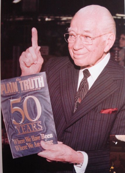 Mr. Armstrong with 50 year anniversary Plain Truth Magazine