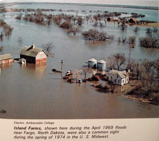 Farms flooded in April 1969 near Fargo, North Dakota